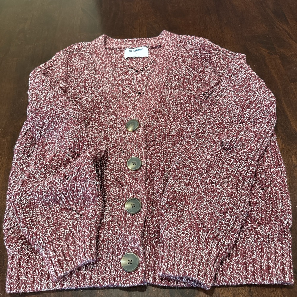 Women's Maroon and White Cardigan Sweater